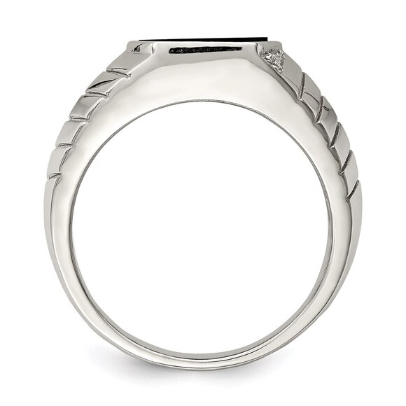 925 Sterling Silver Genuine Fine Jewelry Rhodium-plated Men'sCZ & Onyx Ring